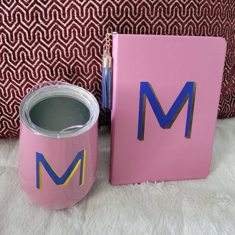 Opal House Double Wall Stainless steel wine tumbler 11oz and Monogram journal "M